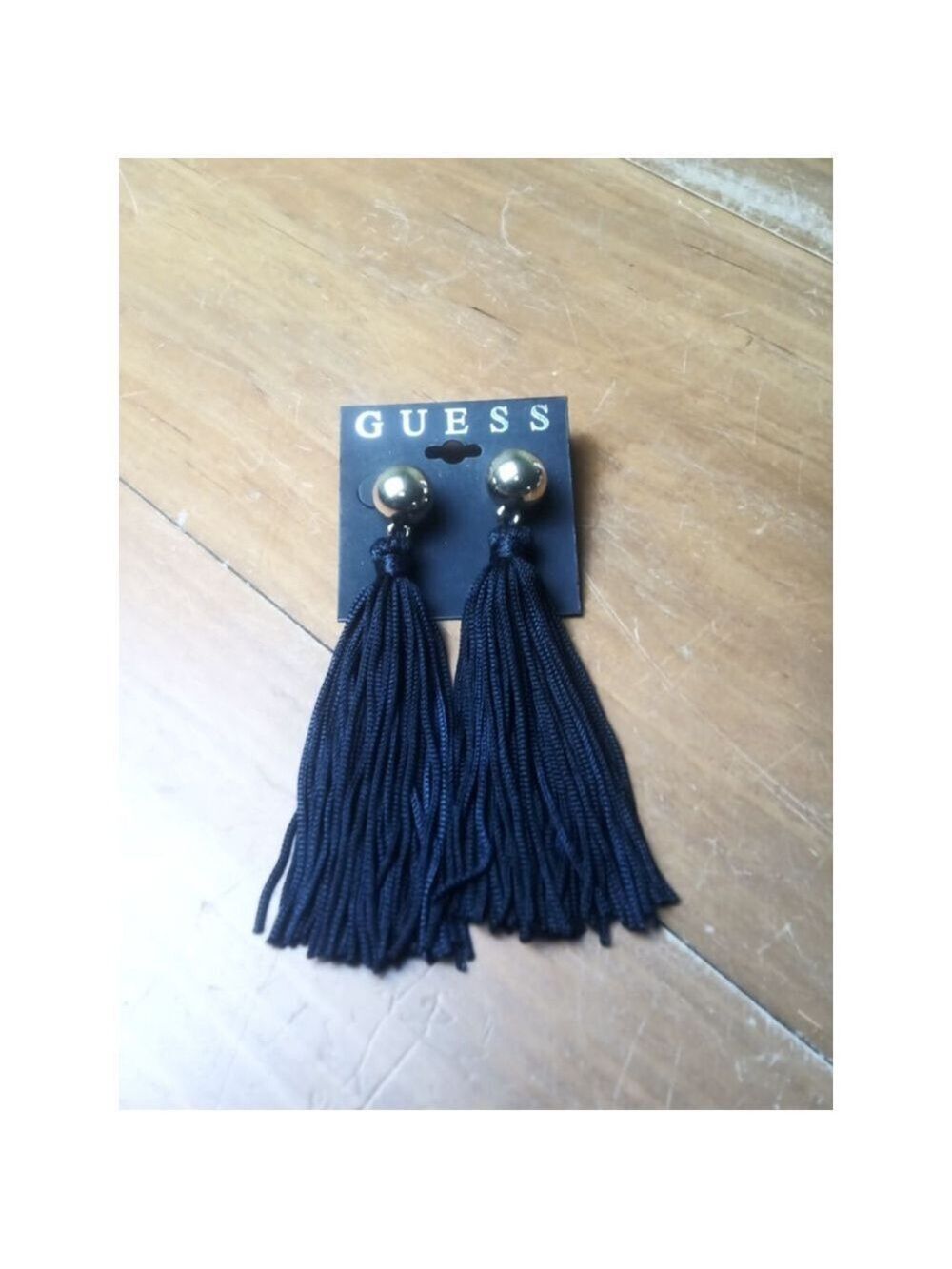 Guess Earrings Black Gold Tassel NWT